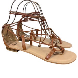 Ann Taylor Loft Strappy Gladiator Sandals Flats Brown Boho Summer Casual 10.5